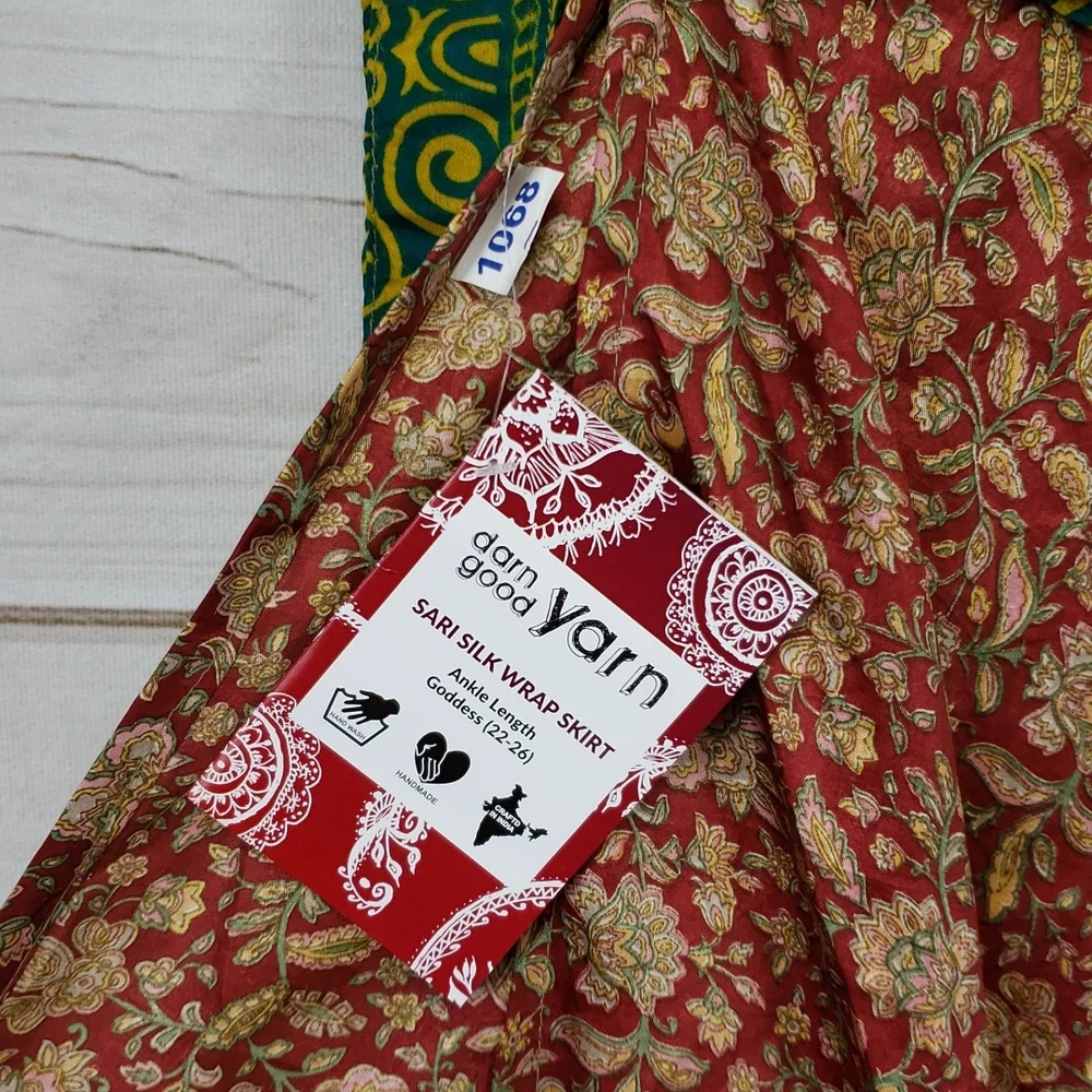 Darn Good Yarn Sari Silk Wrap Skirt Ankle Goddess - Picture 7 of 16